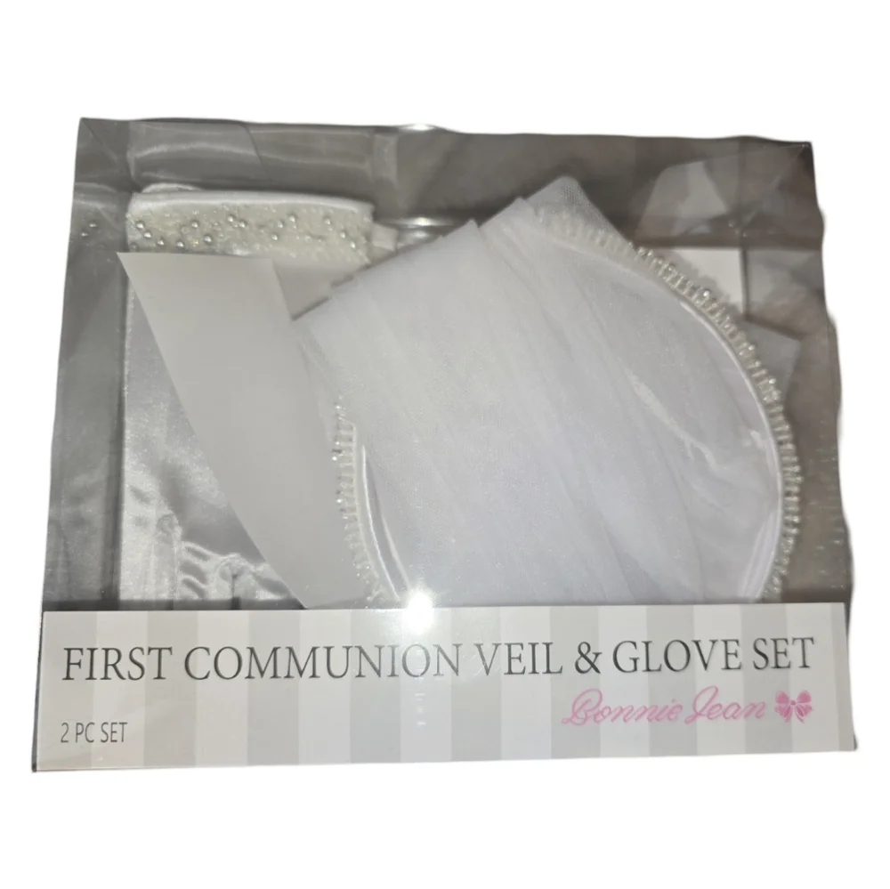Bonnie Jean Big Girls Double-Layer Veil & Matching Gloves Set NEW